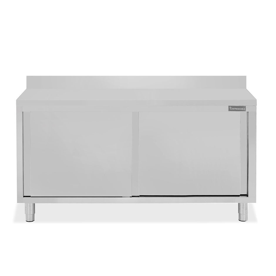 Schranktisch aus Edelstahl 2 Schiebetüren Aufsatz B 1600 mm x T 800 mm x H 950 mm