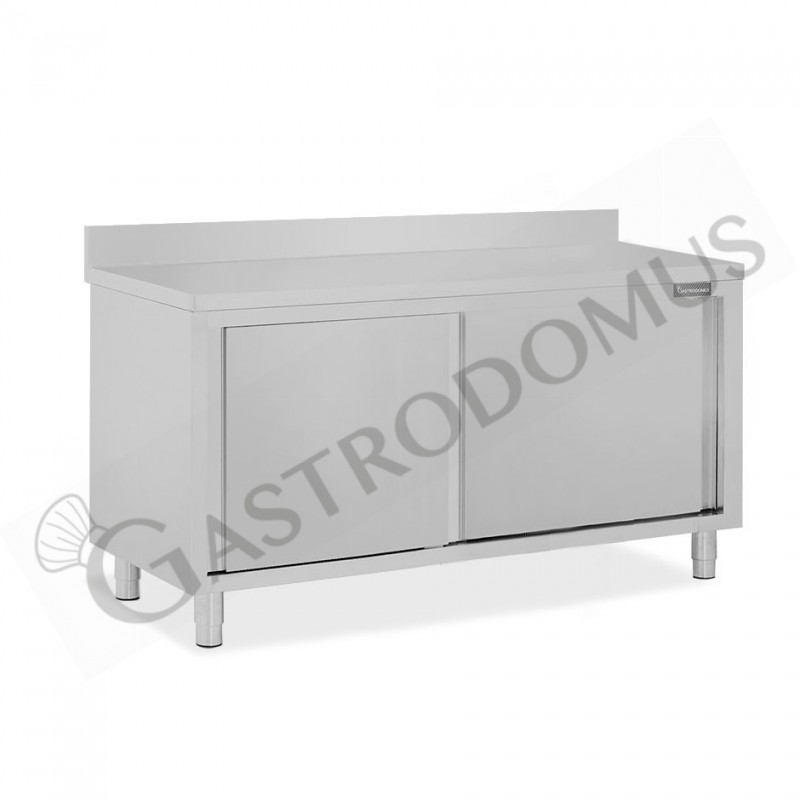 Schranktisch aus Edelstahl 2 Schiebetüren Aufsatz B 1600 mm x T 800 mm x H 950 mm