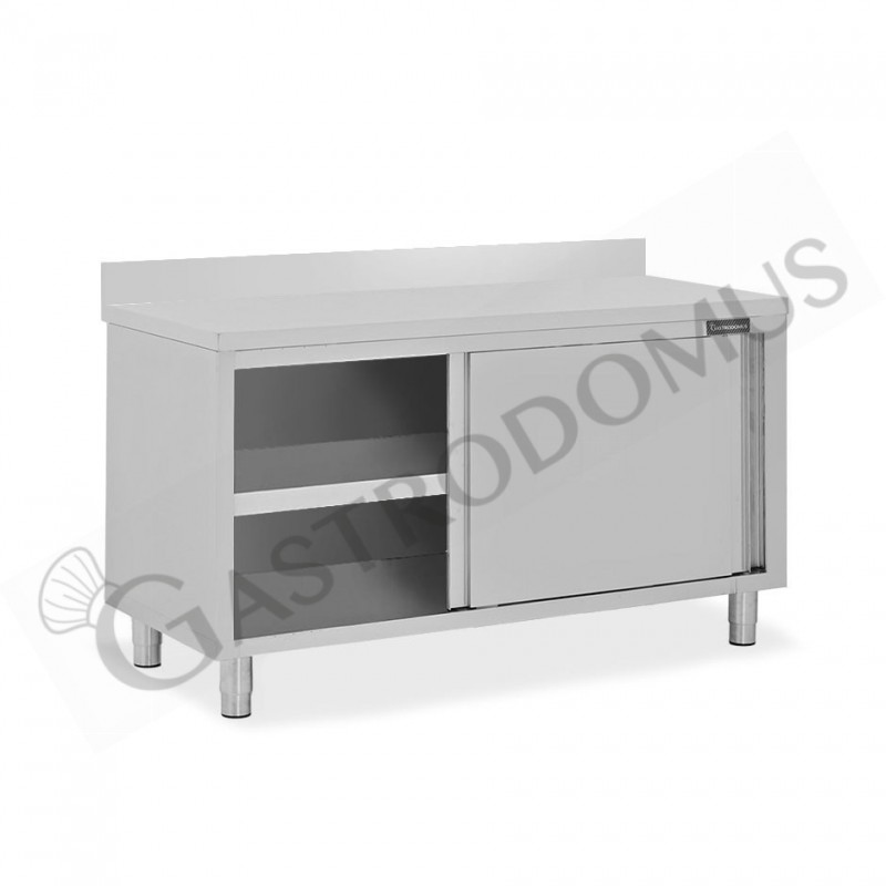 Schranktisch aus Edelstahl 2 Schiebetüren Aufsatz B 1600 mm x T 800 mm x H 950 mm
