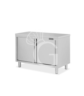Schranktisch/Arbeitsschrank aus Edelstahl, 2 Schiebetüren, B 1300 mm x T 800 mm x H 850 mm