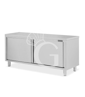 Schranktisch aus Edelstahl 2 Schiebetüren B 1800 mm x T 800 mm x H 850 mm