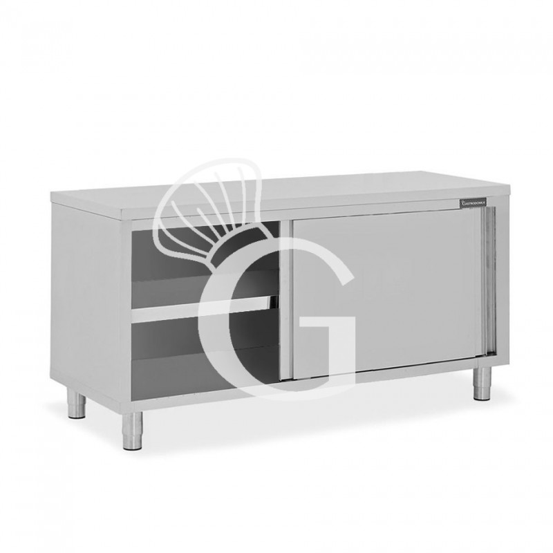 Schranktisch aus Edelstahl 2 Schiebetüren B 1800 mm x T 800 mm x H 850 mm