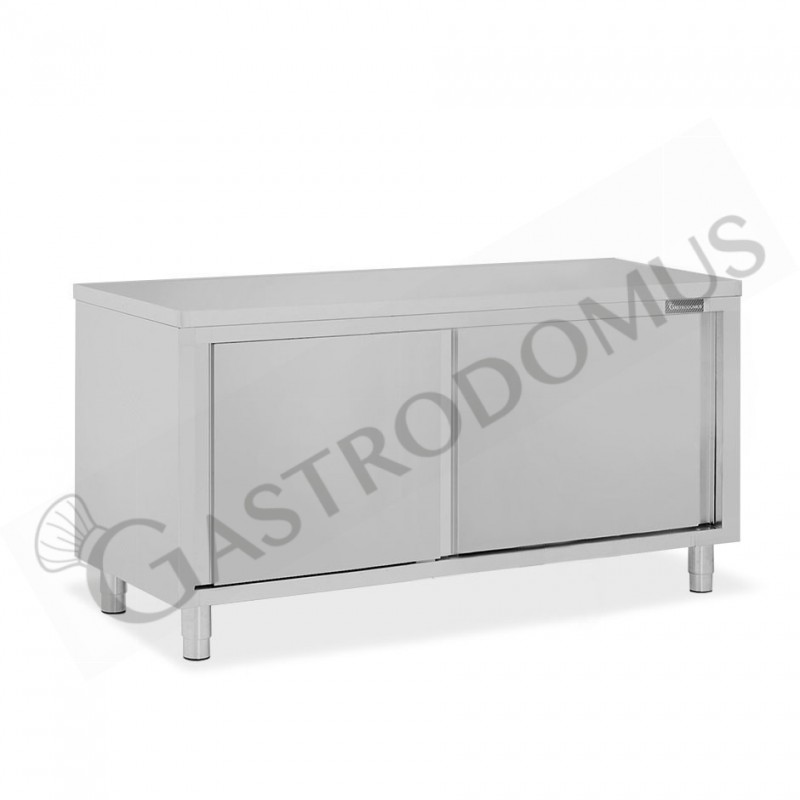 Schranktisch aus Edelstahl 2 Schiebetüren B 2000 mm x T 800 mm x H 850 mm