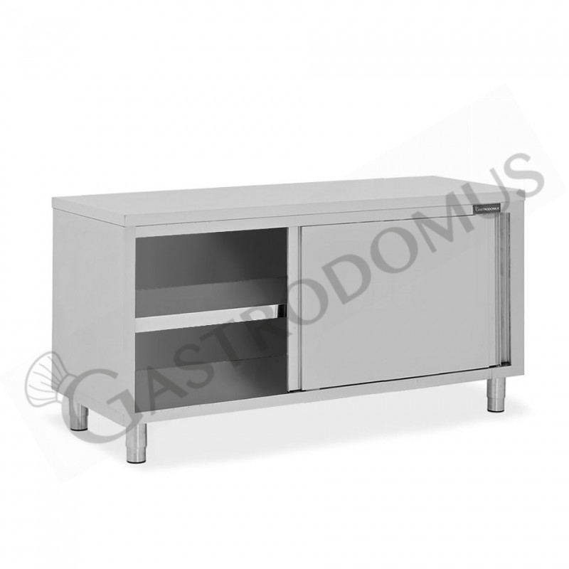 Schranktisch aus Edelstahl 2 Schiebetüren B 2000 mm x T 800 mm x H 850 mm