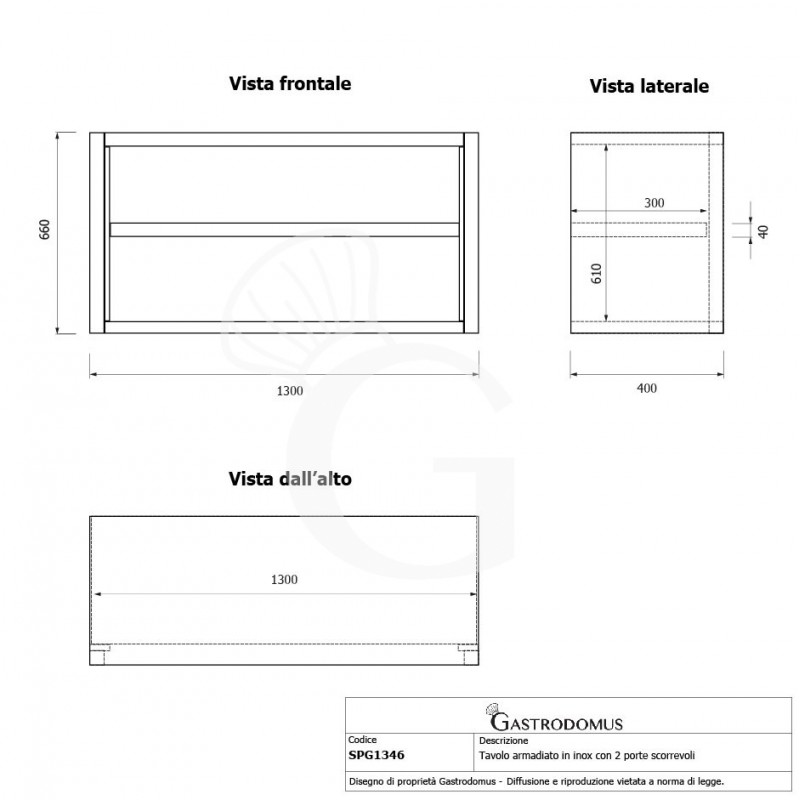Offener Wandhängeschrank, Edelstahl, 1 Zwischenboden, B 1300 mm x T 400 mm x H 650 mm