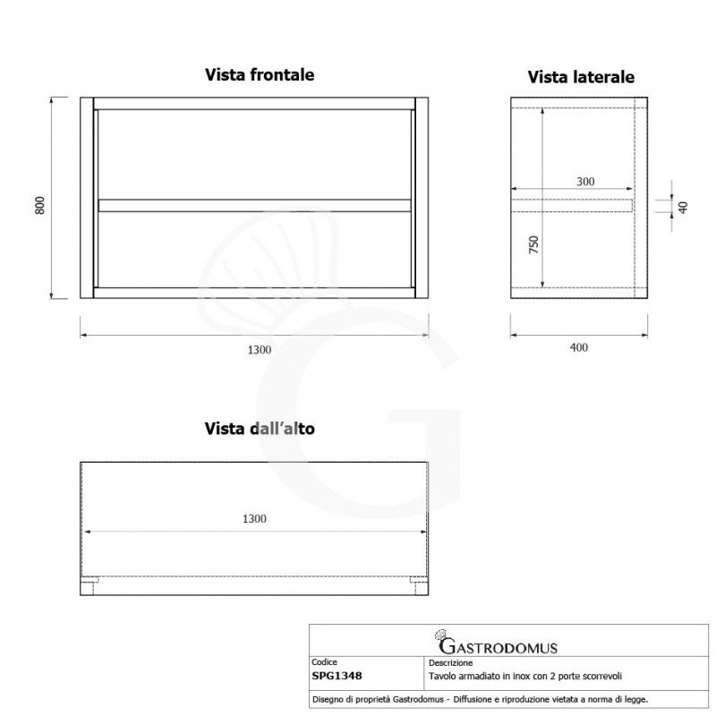 Offener Wandhängeschrank, Edelstahl, 1 Zwischenboden, B 1300 mm x T 400 mm x H 800 mm
