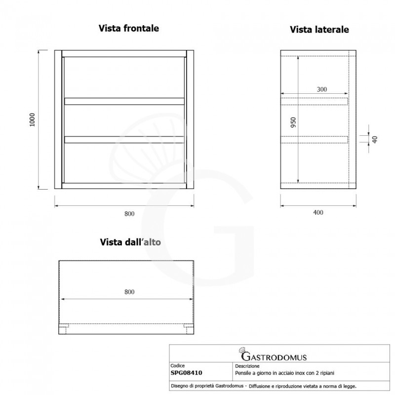 offener wandhaengeschrank edelstahl 2 regalboeden b 800 mm x t 400 mm x h 1000 mm
