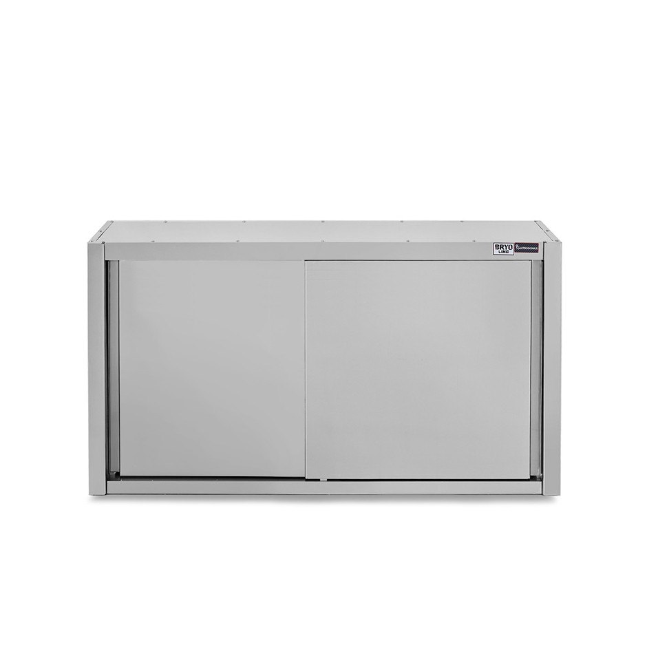 Wandhängeschrank, Edelstahl, Schiebetüren, 2 Regalböden, B 1500 x T 400 x H 1000 mm