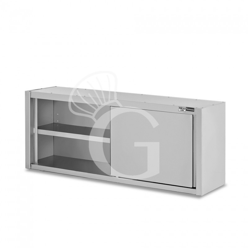 Wandhängeschrank, Edelstahl, Schiebetüren, 1 Zwischenboden, B 1800 x T 400 x H 650 mm