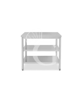 Tavolo semplice in acciaio inox con 2 ripiani e misure L 800 mm x P 600 mm x H 850 mm