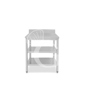 Edelstahltisch, 2 Regalböden, Aufkantung, B 600 mm X T 600 mm X H 965 mm