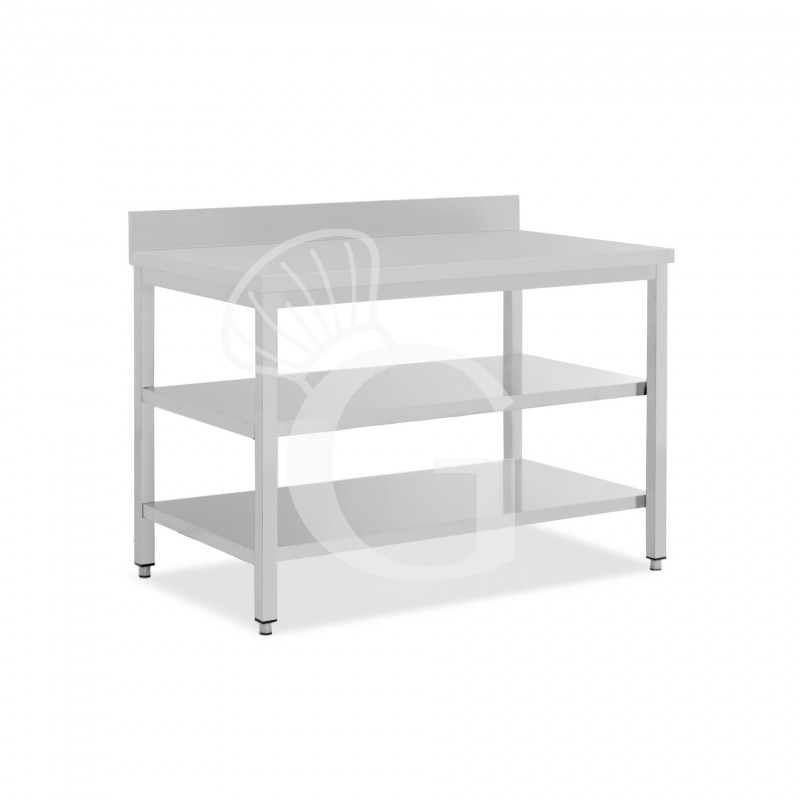Edelstahltisch, 2 Regalböden, Aufkantung, B 1500 mm X T 600 mm X H 965 mm