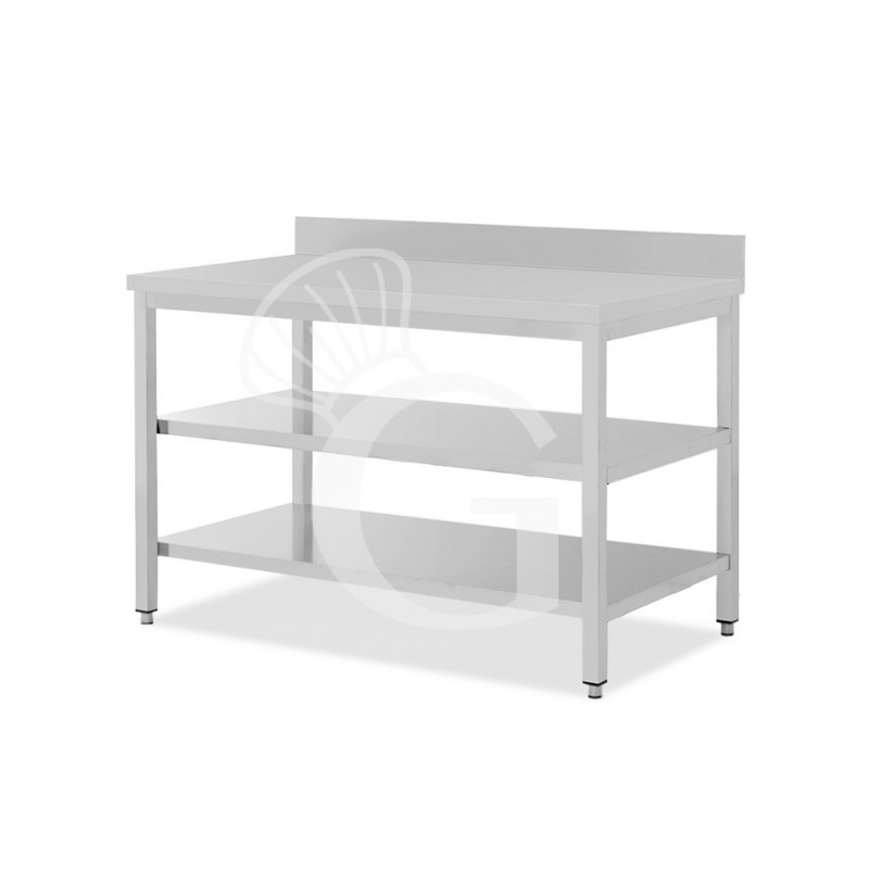 Edelstahltisch, 2 Regalböden, Aufkantung, B 1600 mm X T 600 mm X H 965 mm