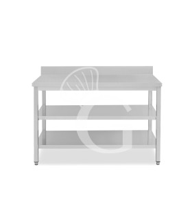 Edelstahltisch, 2 Regalböden, Aufkantung, B 1600 mm X T 600 mm X H 965 mm