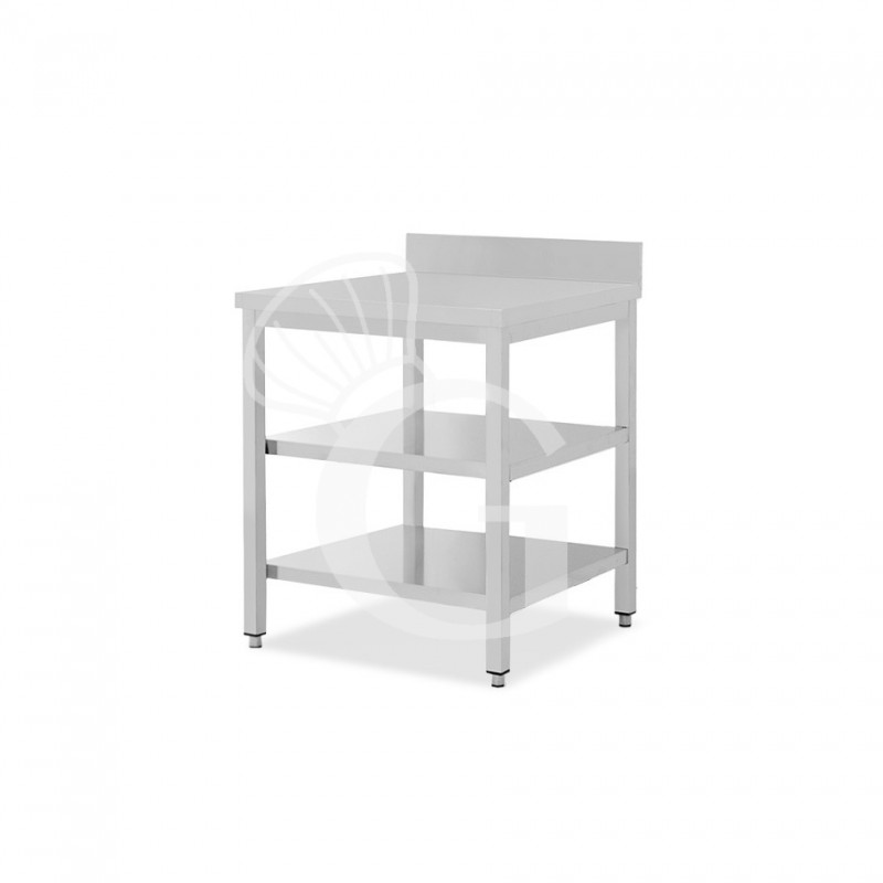 Edelstahltisch, 2 Regalböden, Aufkantung, B 700 mm X T 700 mm X H 965 mm