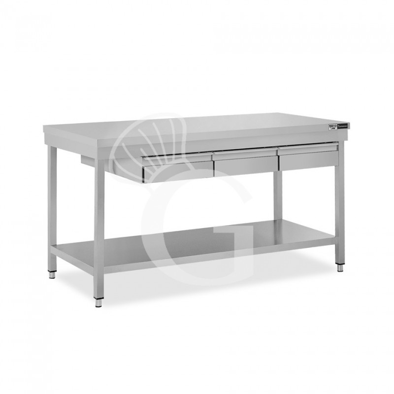 Edelstahltisch, Grundboden, 3 Schubladen, B 1600 mm X T 600 mm X H 865mm