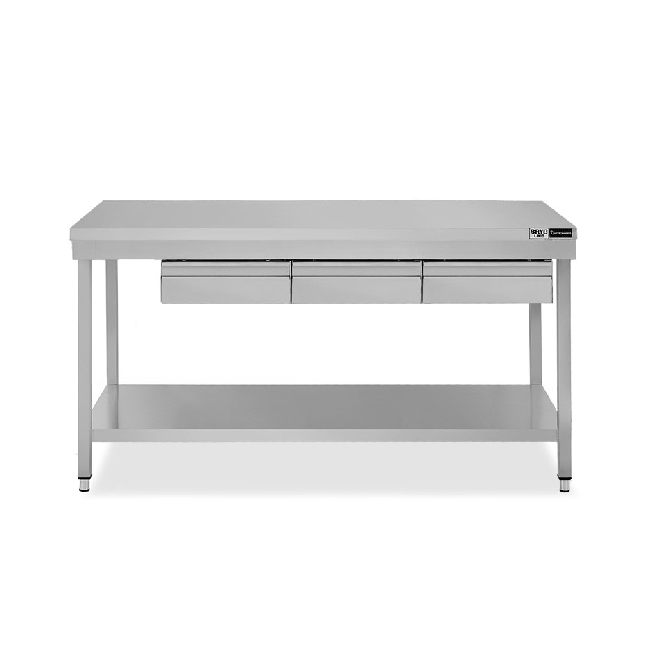 Edelstahltisch, Grundboden, 3 Schubladen, B 1600 mm X T 600 mm X H 865mm