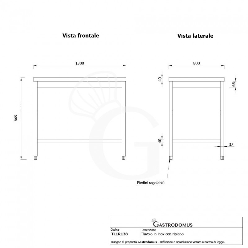 Edelstahltisch, 1 Grundboden, B 1300 mm X T 800 mm X H 865 mm