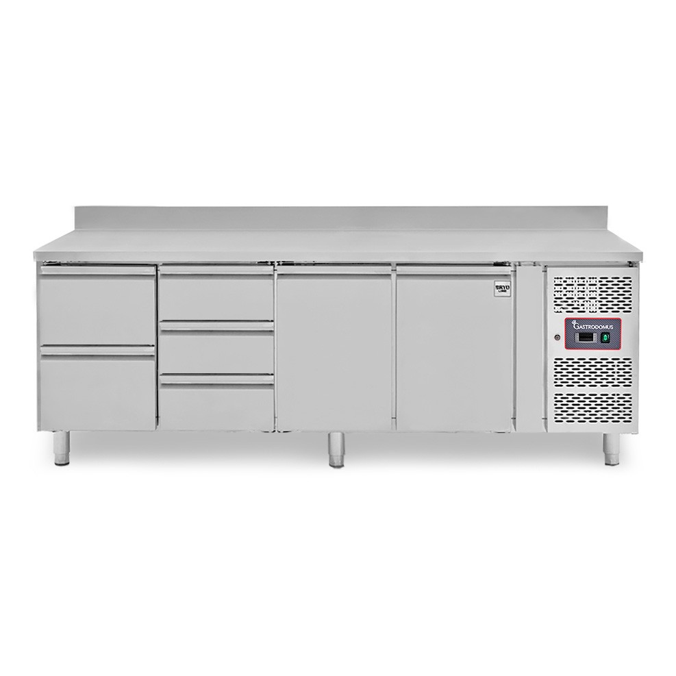 Kühltisch, 2 Türen, 5 Schubladen, Aufkantung, Tiefe 700 mm, -2°C/+8°C