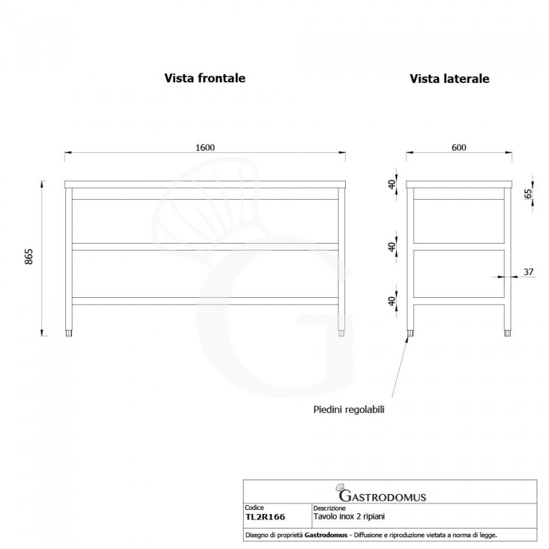 Edelstahltisch, 2 Regalböden, B 1600 mm X T 600 mm X H 865 mm