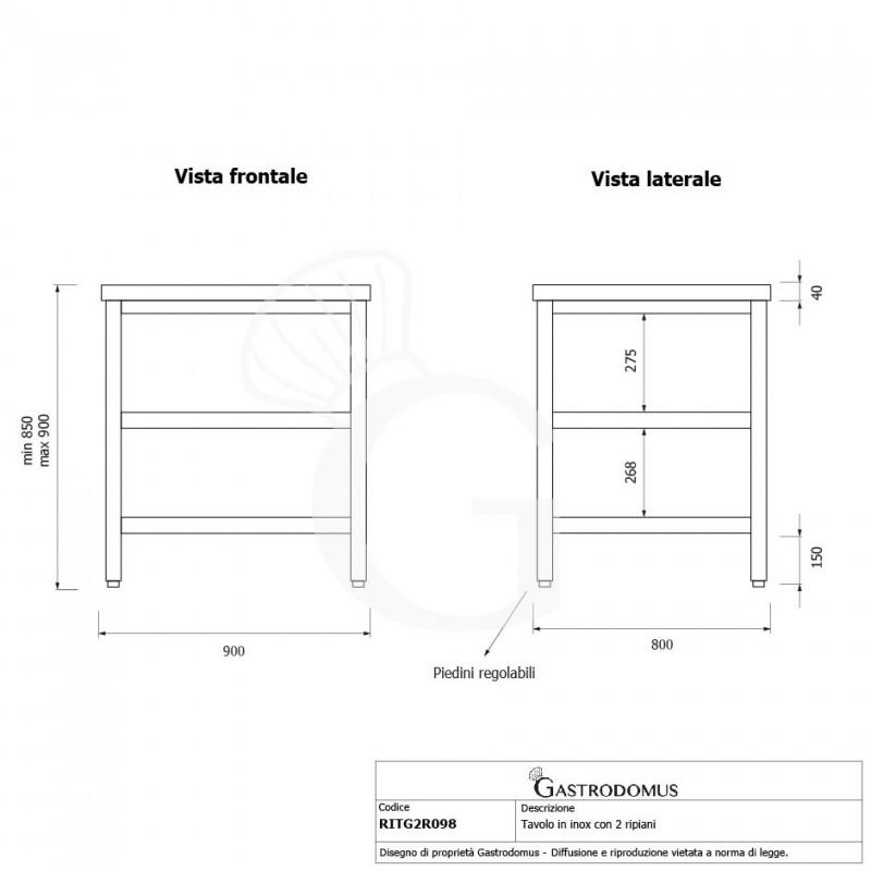 Edelstahltisch 2 Regalböden B 900 mm x T 800 mm x H 850 mm