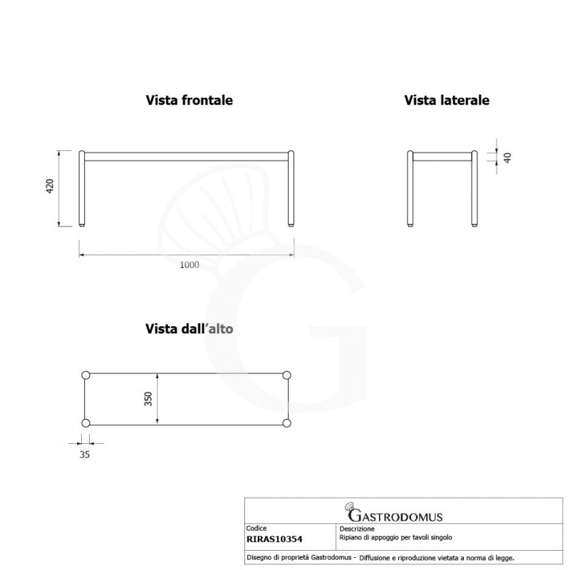 Aufsatzbord, Edelstahl, B 1000 mm x T 365 mm x H 425 mm