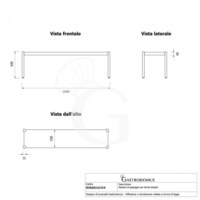 Aufsatzbord, B 1600 mm x T 365 mm x H 425 mm