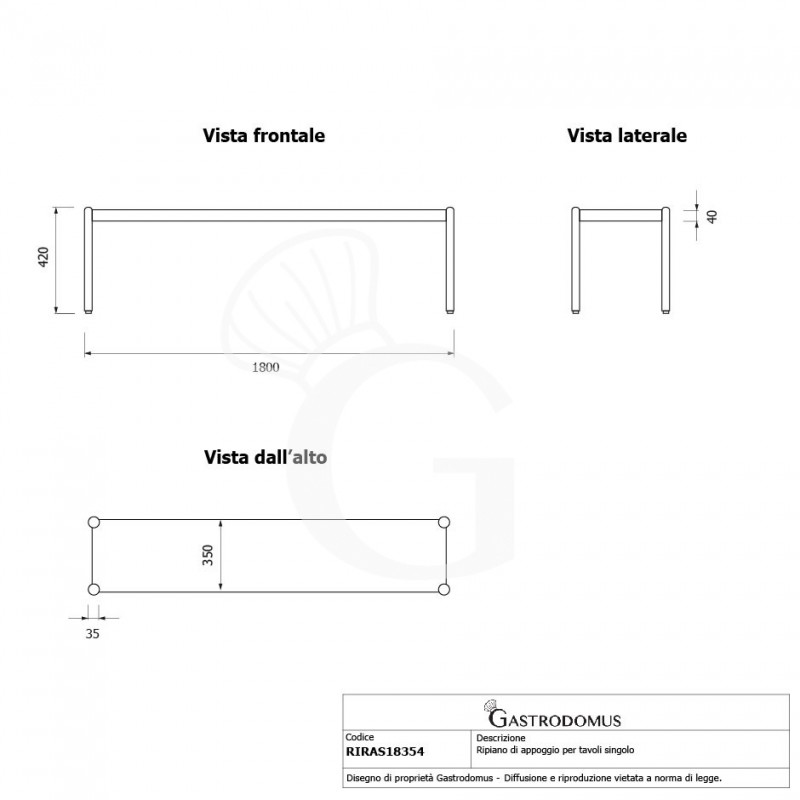 Aufsatzbord, B 1800 mm x T 365 mm x H 425 mm