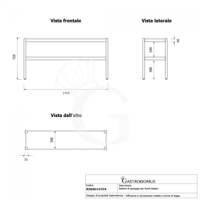 Aufsatzbord mit Zwischenboden, B 1400 mm x T 365 mm x H 725 mm