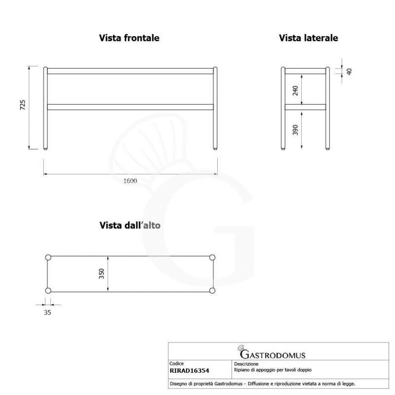 Aufsatzbord mit Zwischenboden, B 1600 mm x T 365 mm x H 725 mm