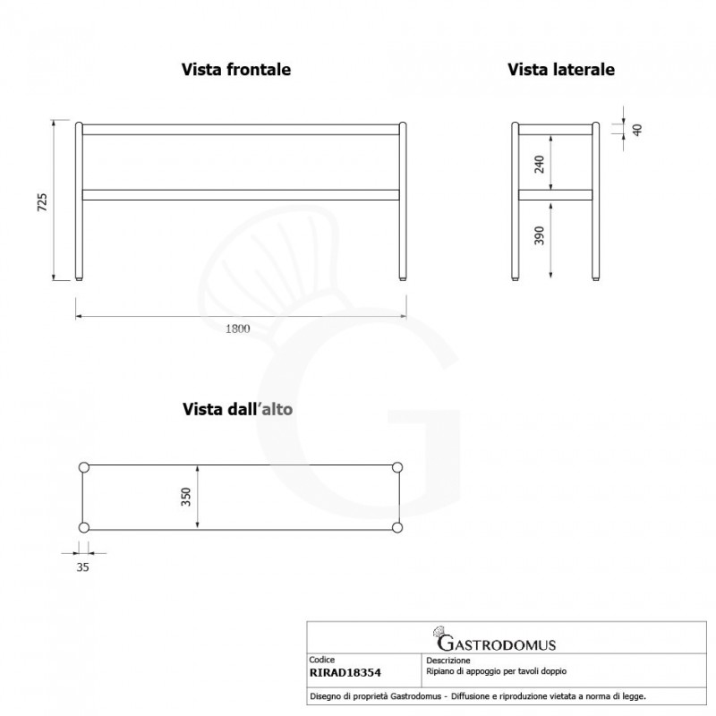 Aufsatzbord mit Zwischenboden, B 1800 mm x T 365 mm x H 725 mm