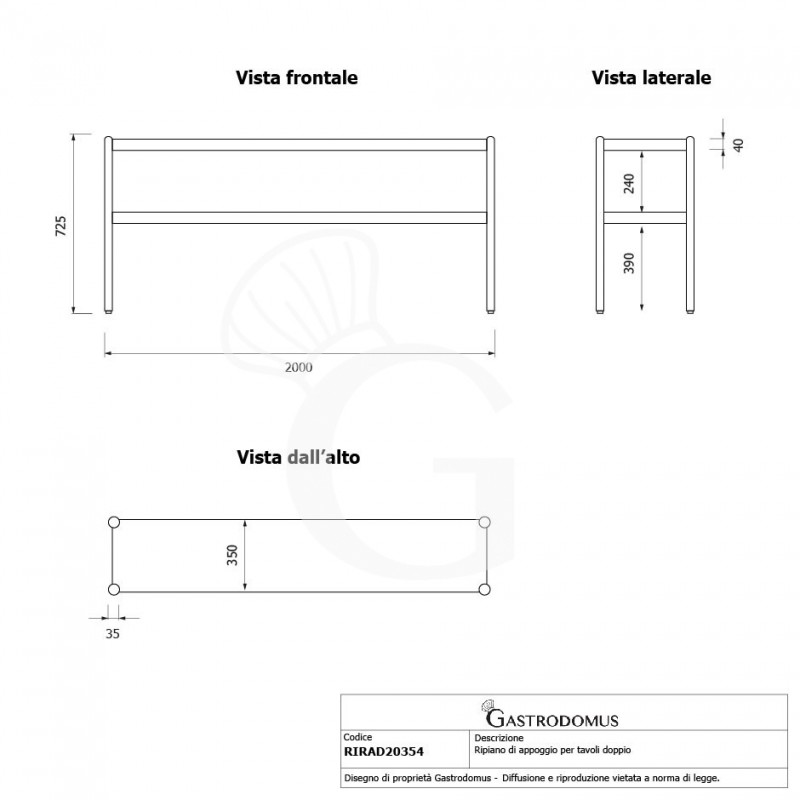 Aufsatzbord mit Zwischenboden, B 2000 mm x T 365 mm x H 725 mm