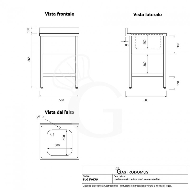 Spültisch, Edelstahl, 1 Becken, Grundboden, Aufkantung, B 500 mm x T 600 mm x H 965 mm, mit Hahnloch (Ø 32 mm)