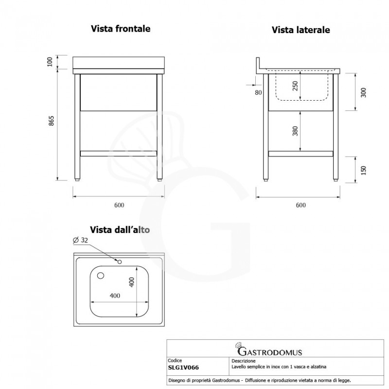 Spültisch, Edelstahl, 1 Becken, Grundboden, Aufkantung, B 600 mm x T 600 mm x H 965 mm, mit Hahnloch (Ø 32 mm)