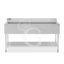 Topfspültisch, Edelstahl, 1 Grundboden, Aufkantung, 1 Becken, B 1800 mm x T 700 mm x H 965 mm, mit Hahnloch (Ø 32 mm)