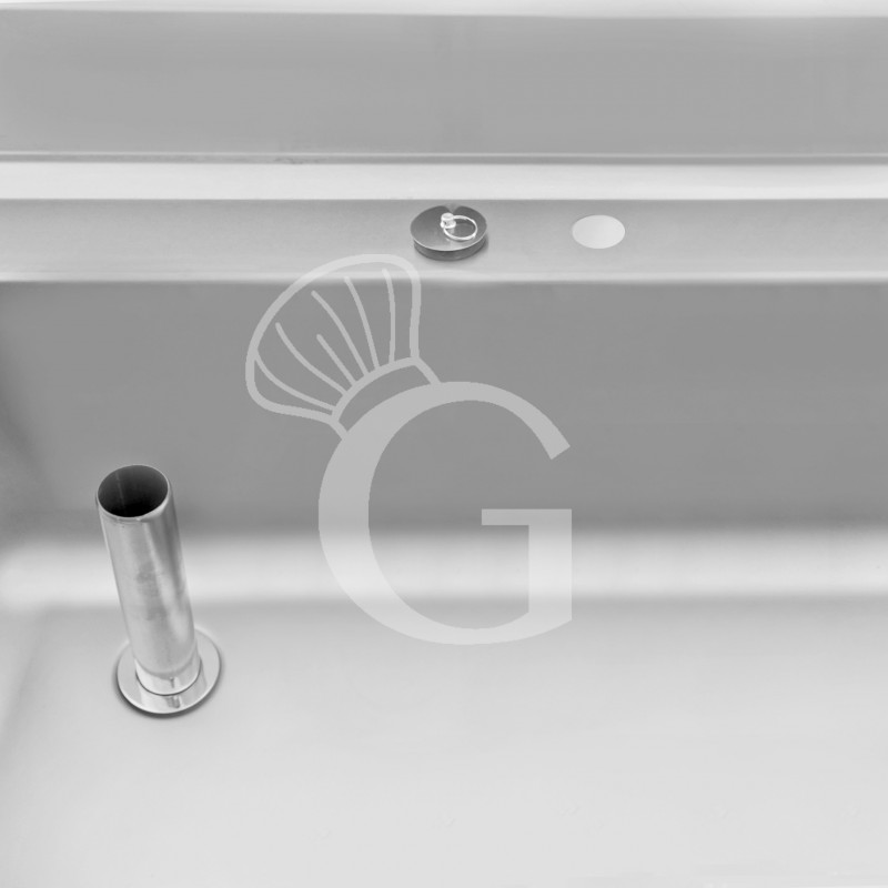 Topfspültisch, Edelstahl, 1 Grundboden, Aufkantung, 1 Becken, B 1800 mm x T 700 mm x H 965 mm, mit Hahnloch (Ø 32 mm)