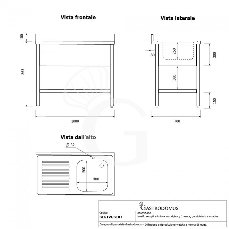 Spültisch, Edelstahl, Abtropffläche links, Grundboden, Aufkantung, 1 Becken, B 1000 x T 700 x H 965 mm, Hahnloch (Ø 32 mm)