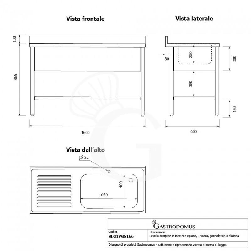 Spültisch, Edelstahl, Abtropffläche links, Grundboden, Aufkantung, 1 Becken, B 1600 x T 600 x H 965 mm, Hahnloch (Ø 32 mm)