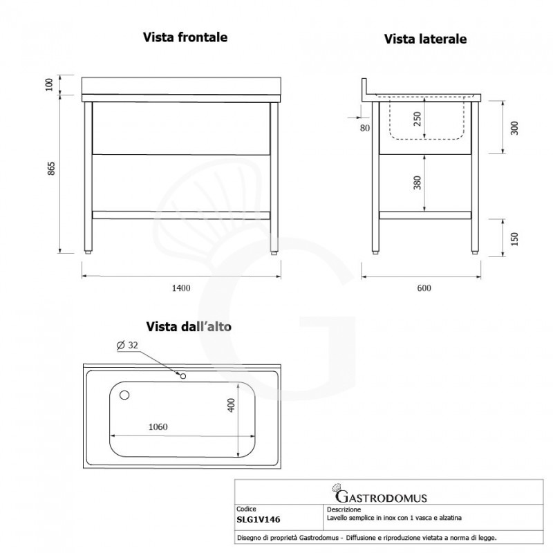 Topfspültisch, Edelstahl, 1 Grundboden, Aufkantung, 1 Becken, B 1400 mm x T 600 mm x H 965 mm, mit Hahnloch (Ø 32 mm)
