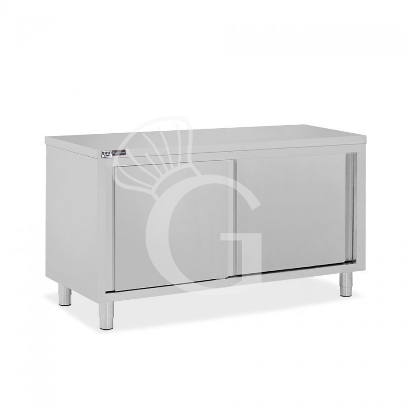 Schranktisch / Arbeitsschrank, Edelstahl, 2 Schiebetüren, B 1700 mm x T 700 mm x H 850 mm