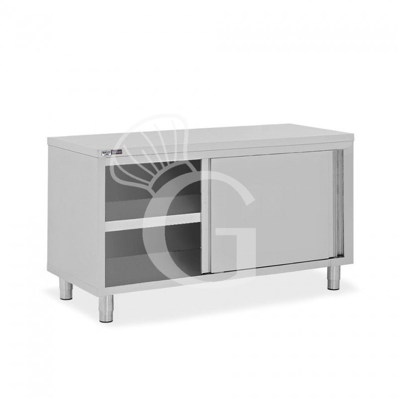 Schranktisch / Arbeitsschrank, Edelstahl, 2 Schiebetüren, B 1700 mm x T 700 mm x H 850 mm