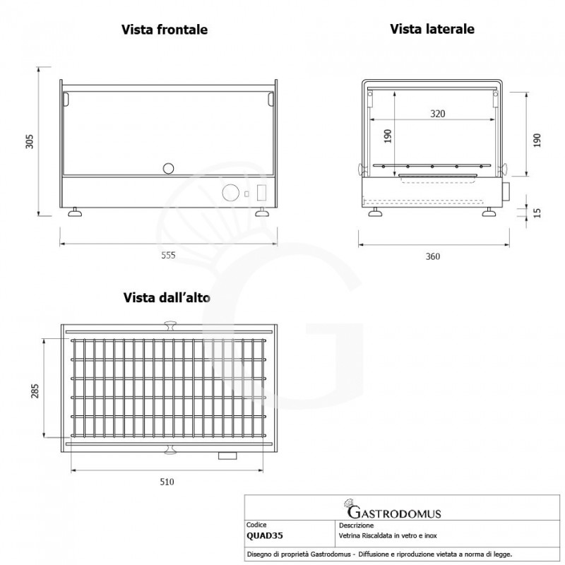 Wärmevitrine (35 Liter), Edelstahl und Glas, +30°C/+90°C, B 554 mm X T 361 mm X H 311 mm