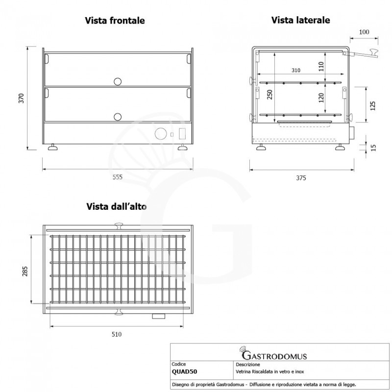 Wärmevitrine (50 Liter), Edelstahl und Glas, +30°C/+90°C, B 555 mm X T 375 mm X H 370 mm