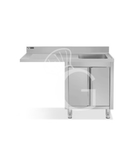 Spülmaschinen Spülschrank, Edelstahl, 1 Becken, Abtropffläche links, Flügeltür, B 1400 mm x T 700 mm x H 950 mm
