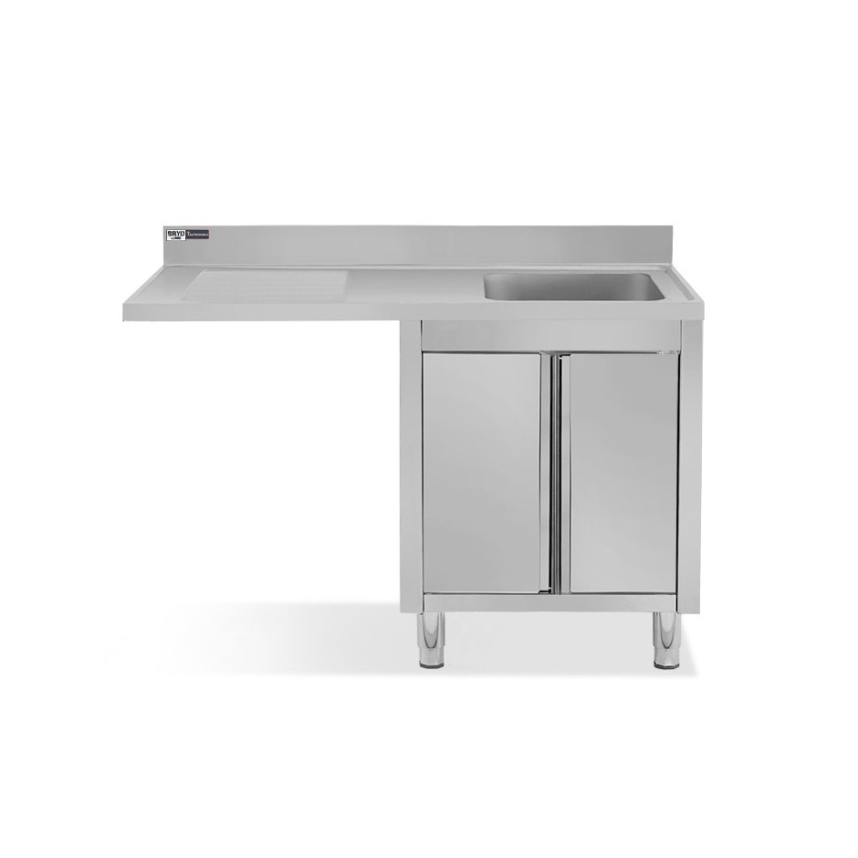 Spülmaschinen Spülschrank, Edelstahl, 1 Becken, Abtropffläche links, Flügeltür, Hahnloch Ø 32 mm, B 1400 x T 600 x H 965 mm