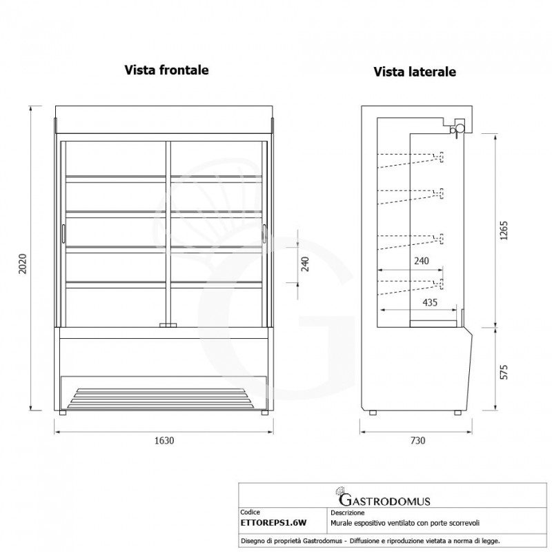 wandkuehlregal ettore umluftkuehlung schiebetueren temperatur 1c10c l 1630 mm
