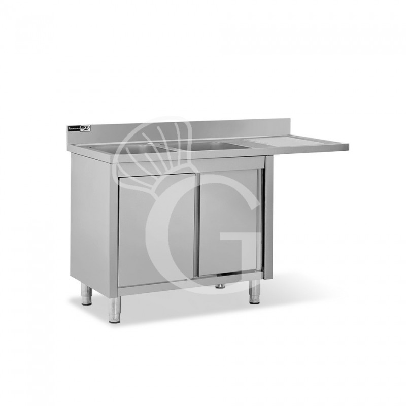 Spülmaschinen Spülschrank, Edelstahl, Abtropffläche rechts, Schiebetüren, 1800x700x965 mm - Hahnloch Ø 32 mm