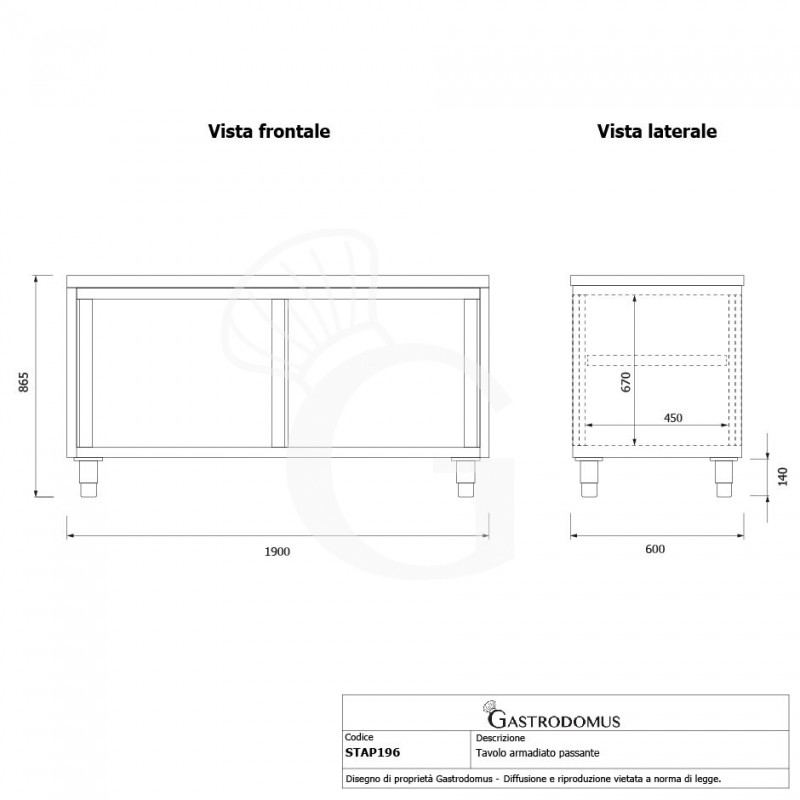 Durchreicheschrank, Edelstahl, Schiebetüren, B 1900 mm x 600 mm x  850 mm