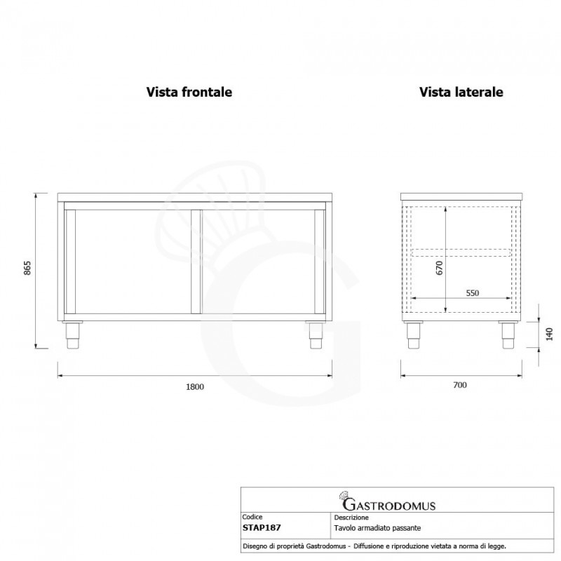 Durchreicheschrank, Edelstahl, Schiebetüren, B 1800 mm x 700 mm x  850 mm
