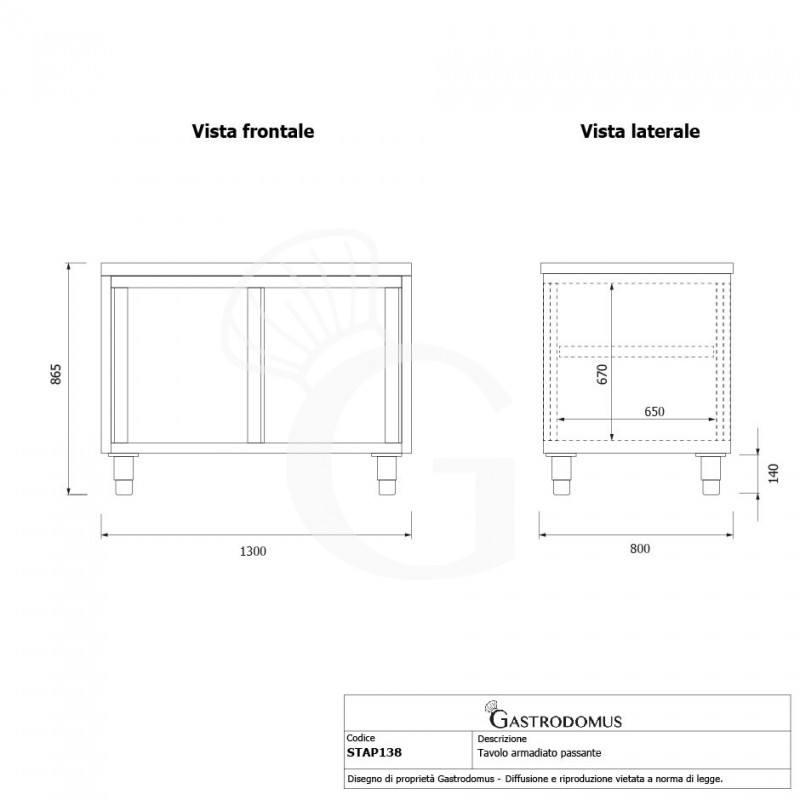 Durchreicheschrank, Edelstahl, Schiebetüren, B 1300 mm x 800 mm x  850 mm